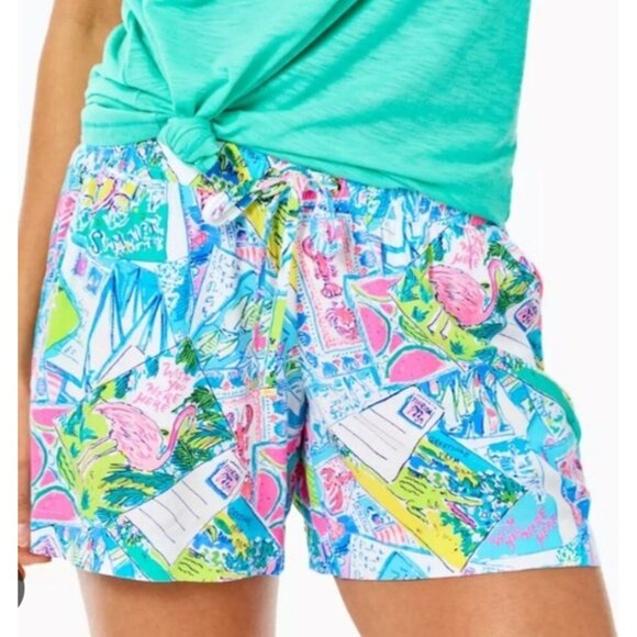 Lilly Pulitzer Callahan Short 5" Size 4 Blue Pink White Blue Caribbean Citrus - Picture 1 of 11